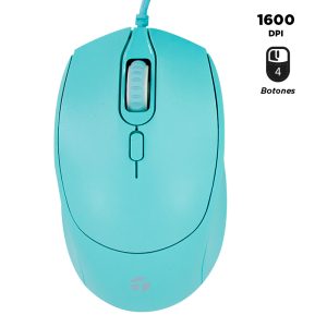 Mouse óptico TEROS TE-1227S, 800-1200-1600 DPI, USB, 4 botones, color turquesa